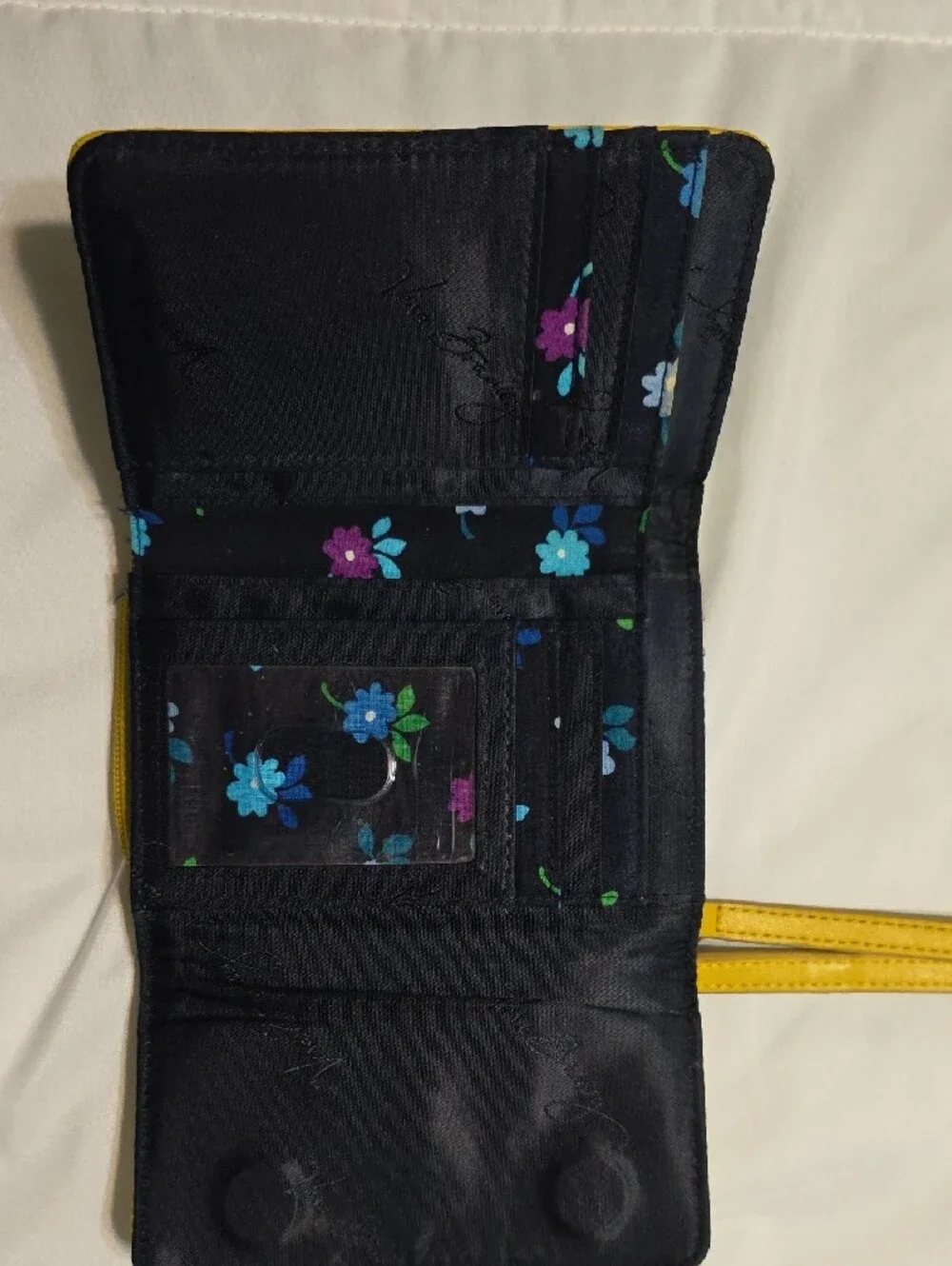 Vera Bradley Yellow Trim Blue Floral Wristlet